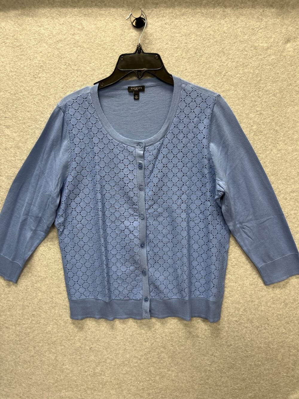 Talbots Lace Front 3/4 Sleeve Cardigan Periwinkle Women's Size PL Large Petite